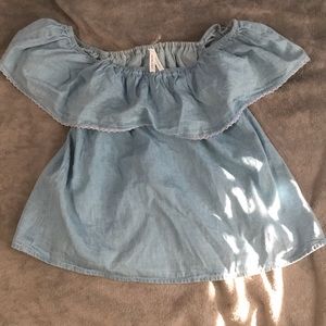 Jean material off the shoulder top